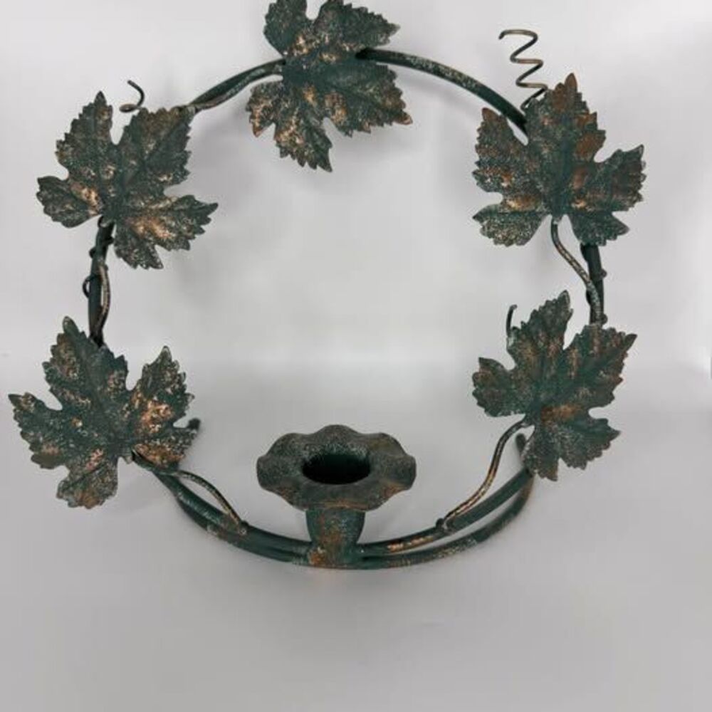 Vintage Verdigris Metal Grapevine Taper Candle Holder & Wall Sconce